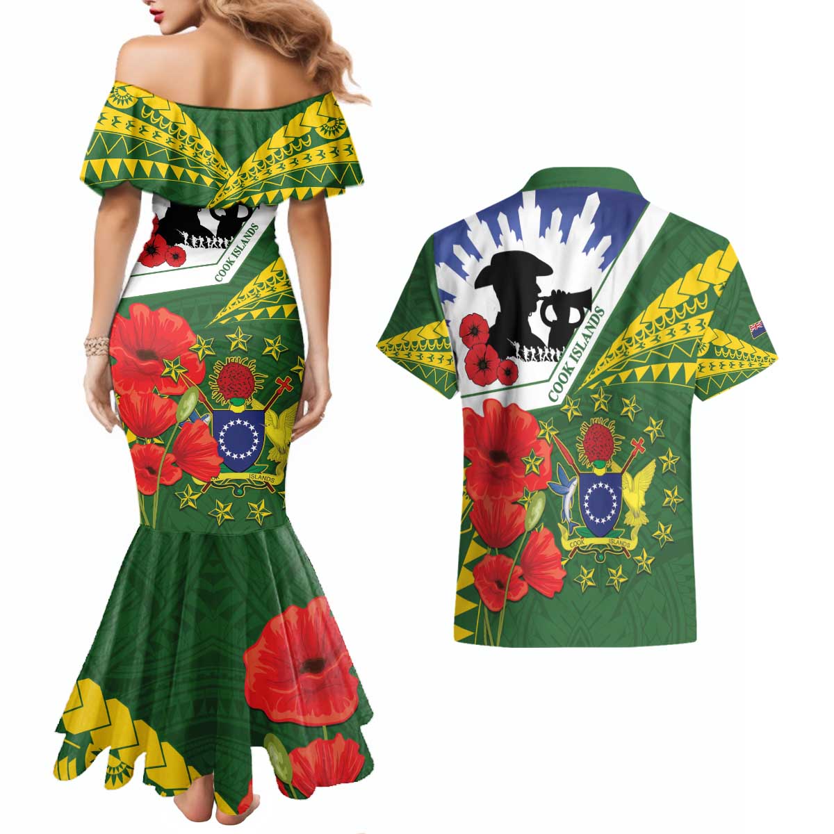 Cook Islands ANZAC Day Couples Matching Mermaid Dress and Hawaiian Shirt Last Post Lest We Forget