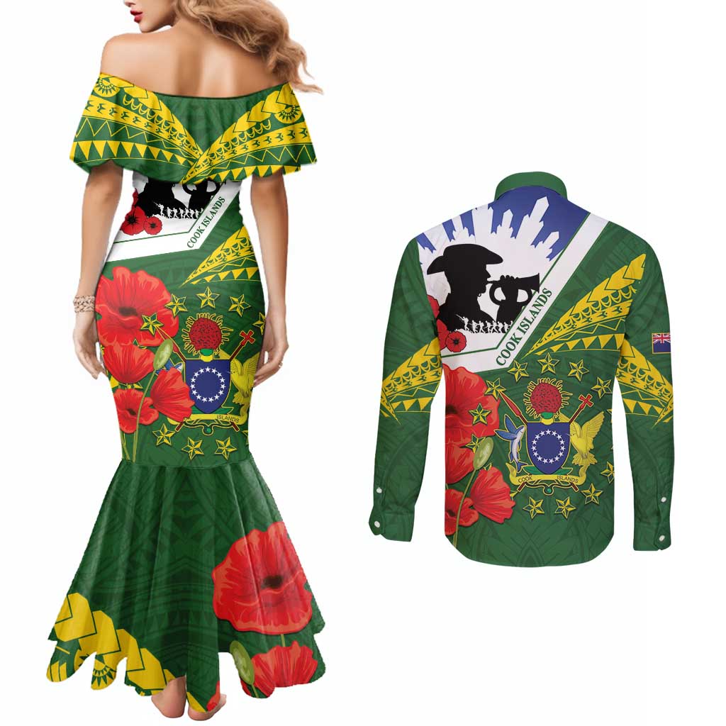 Cook Islands ANZAC Day Couples Matching Mermaid Dress and Long Sleeve Button Shirt Last Post Lest We Forget