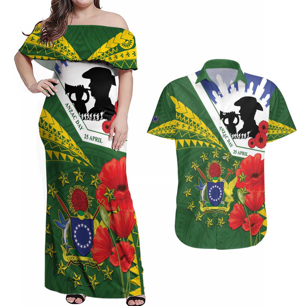 Cook Islands ANZAC Day Couples Matching Off Shoulder Maxi Dress and Hawaiian Shirt Last Post Lest We Forget
