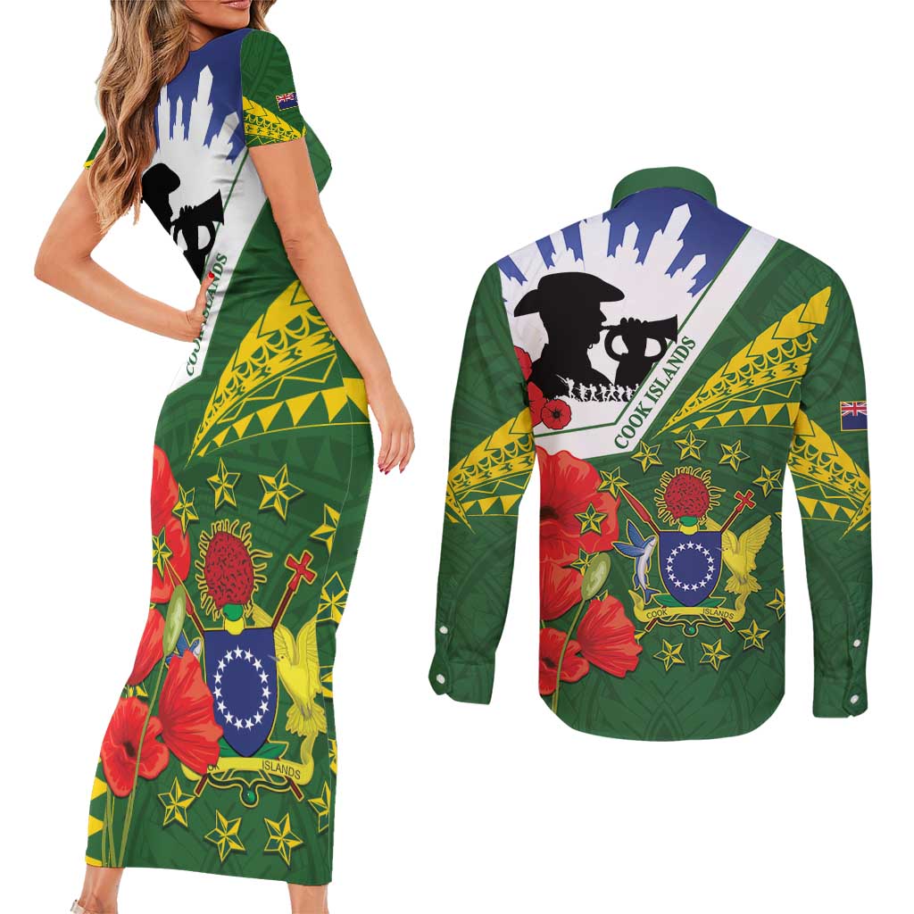 Cook Islands ANZAC Day Couples Matching Short Sleeve Bodycon Dress and Long Sleeve Button Shirt Last Post Lest We Forget