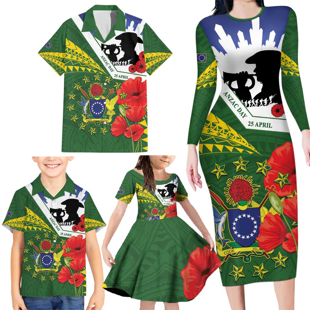 Cook Islands ANZAC Day Family Matching Long Sleeve Bodycon Dress and Hawaiian Shirt Last Post Lest We Forget