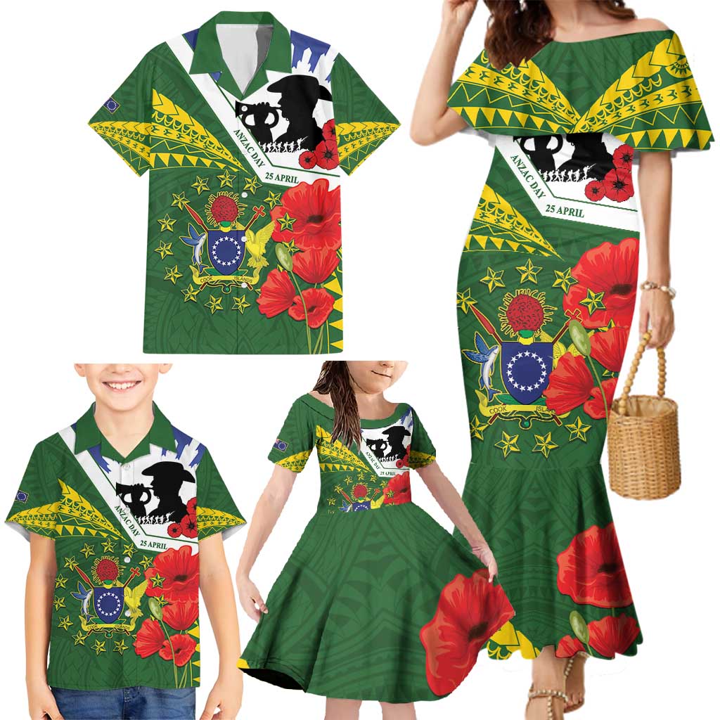 Cook Islands ANZAC Day Family Matching Mermaid Dress and Hawaiian Shirt Last Post Lest We Forget