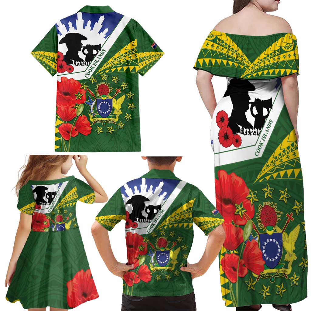 Cook Islands ANZAC Day Family Matching Off Shoulder Maxi Dress and Hawaiian Shirt Last Post Lest We Forget
