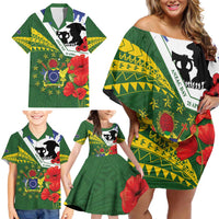 Cook Islands ANZAC Day Family Matching Off Shoulder Short Dress and Hawaiian Shirt Last Post Lest We Forget
