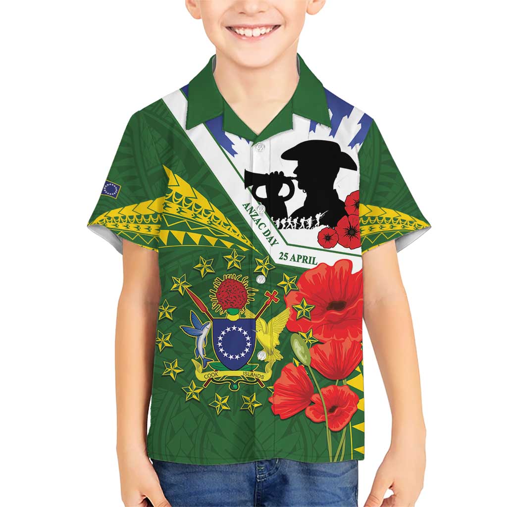 Cook Islands ANZAC Day Kid Hawaiian Shirt Last Post Lest We Forget