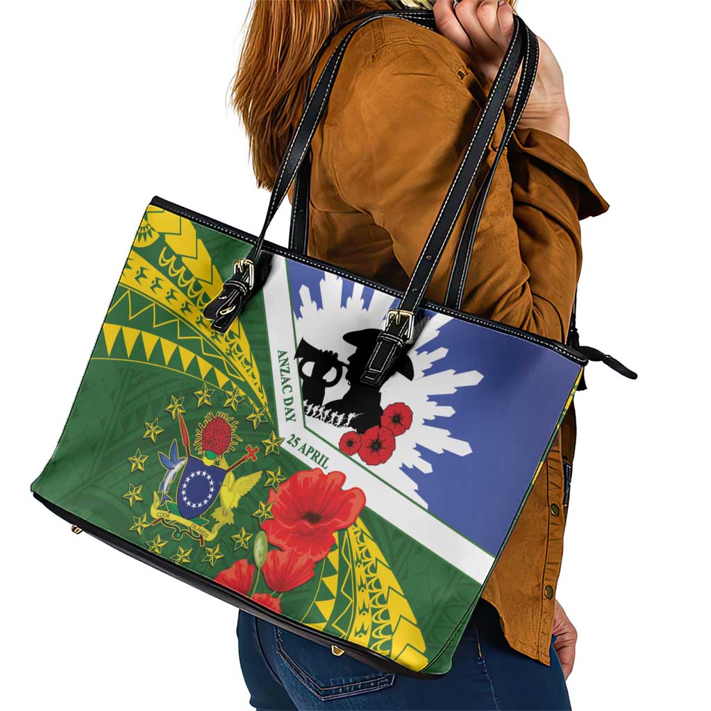 Cook Islands ANZAC Day Leather Tote Bag Last Post Lest We Forget