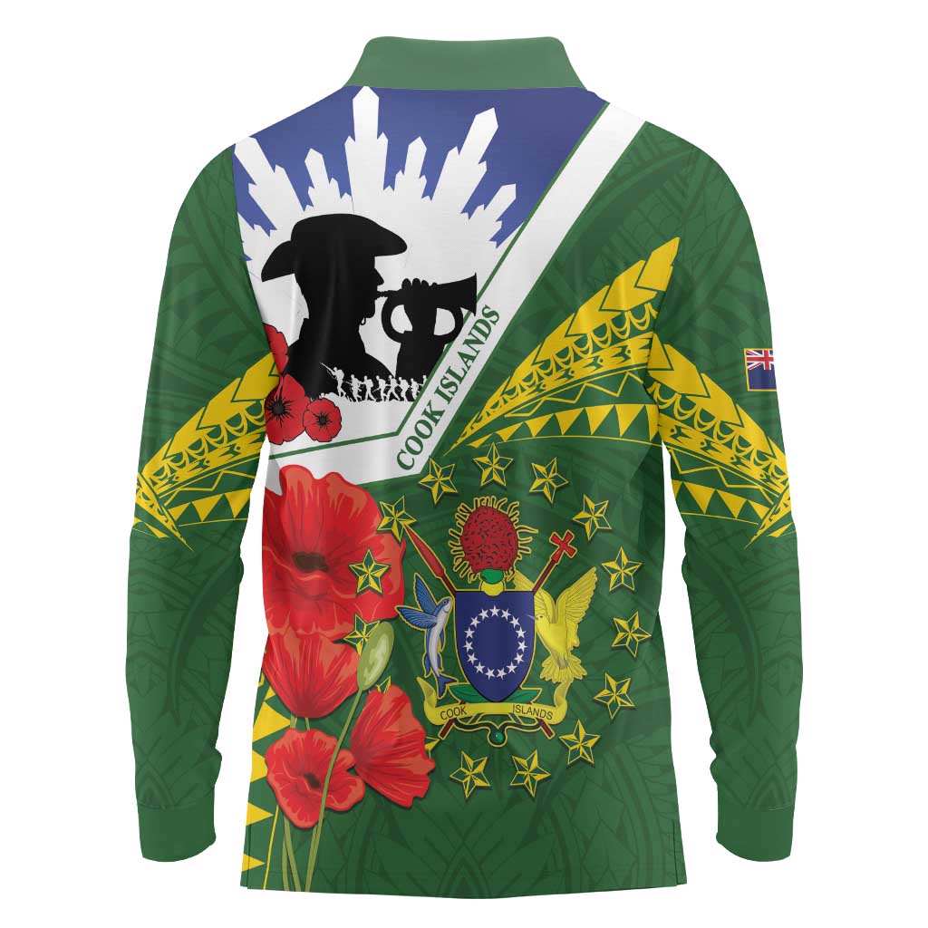Cook Islands ANZAC Day Long Sleeve Polo Shirt Last Post Lest We Forget
