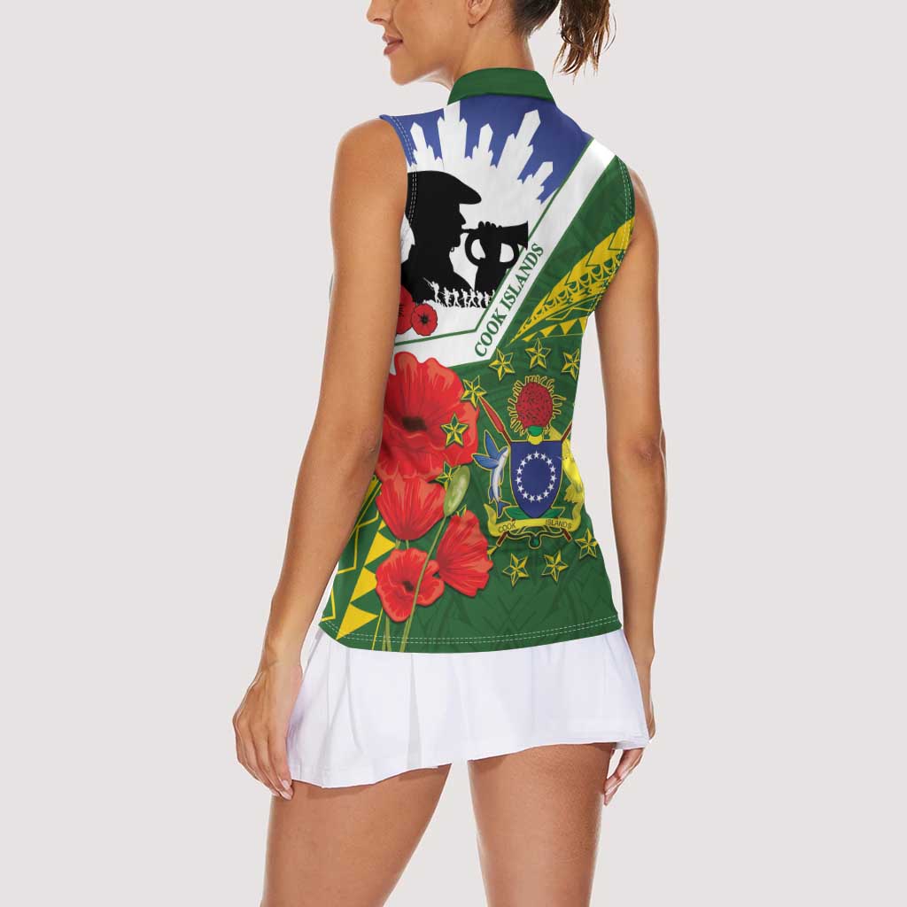 Cook Islands ANZAC Day Women Sleeveless Polo Shirt Last Post Lest We Forget