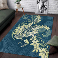 Cyan Polynesia Hammerhead Shark Tattoo With Plumeria Lei Area Rug