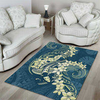 Cyan Polynesia Hammerhead Shark Tattoo With Plumeria Lei Area Rug