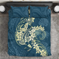 Cyan Polynesia Hammerhead Shark Tattoo With Plumeria Lei Bedding Set