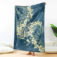 Cyan Polynesia Hammerhead Shark Tattoo With Plumeria Lei Blanket