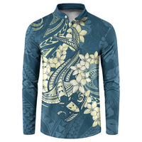 Cyan Polynesia Hammerhead Shark Tattoo With Plumeria Lei Button Sweatshirt LT14 Cyan - Polynesian Pride