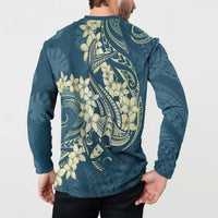 Cyan Polynesia Hammerhead Shark Tattoo With Plumeria Lei Button Sweatshirt LT14 - Polynesian Pride