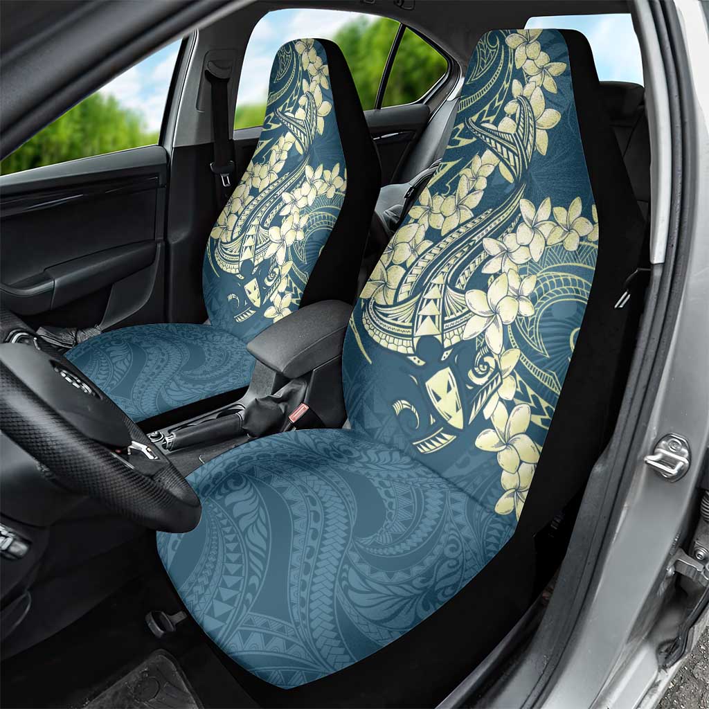 Cyan Polynesia Hammerhead Shark Tattoo With Plumeria Lei Car Seat Cover