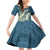 Cyan Polynesia Hammerhead Shark Tattoo With Plumeria Lei Family Matching Off Shoulder Short Dress and Hawaiian Shirt