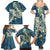 Cyan Polynesia Hammerhead Shark Tattoo With Plumeria Lei Family Matching Summer Maxi Dress and Hawaiian Shirt