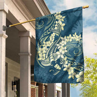 Cyan Polynesia Hammerhead Shark Tattoo With Plumeria Lei Garden Flag