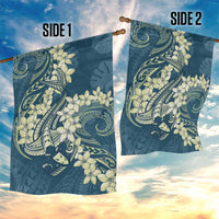 Cyan Polynesia Hammerhead Shark Tattoo With Plumeria Lei Garden Flag