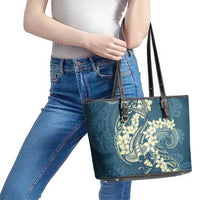 Cyan Polynesia Hammerhead Shark Tattoo With Plumeria Lei Leather Tote Bag