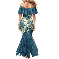 Cyan Polynesia Hammerhead Shark Tattoo With Plumeria Lei Mermaid Dress