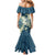 Cyan Polynesia Hammerhead Shark Tattoo With Plumeria Lei Mermaid Dress
