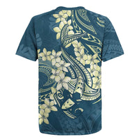 Cyan Polynesia Hammerhead Shark Tattoo With Plumeria Lei Rugby Jersey