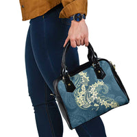 Cyan Polynesia Hammerhead Shark Tattoo With Plumeria Lei Shoulder Handbag