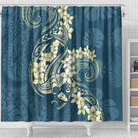 Cyan Polynesia Hammerhead Shark Tattoo With Plumeria Lei Shower Curtain
