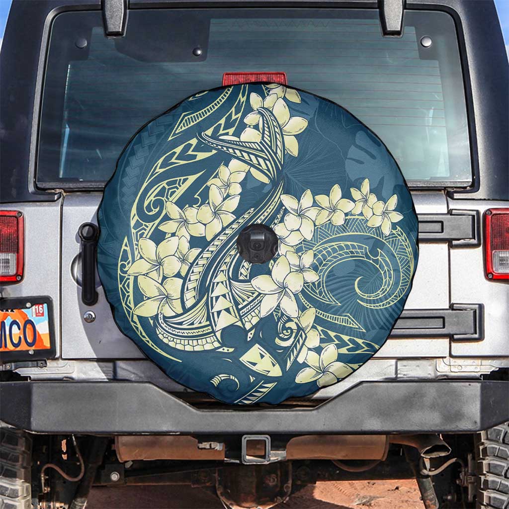 Cyan Polynesia Hammerhead Shark Tattoo With Plumeria Lei Spare Tire Cover LT14 Cyan - Polynesian Pride
