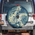 Cyan Polynesia Hammerhead Shark Tattoo With Plumeria Lei Spare Tire Cover