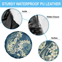 Cyan Polynesia Hammerhead Shark Tattoo With Plumeria Lei Spare Tire Cover