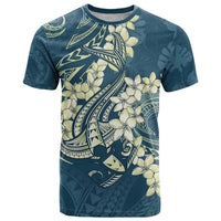 Cyan Polynesia Hammerhead Shark Tattoo With Plumeria Lei T Shirt