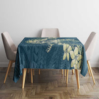 Cyan Polynesia Hammerhead Shark Tattoo With Plumeria Lei Tablecloth