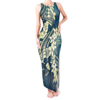 Cyan Polynesia Hammerhead Shark Tattoo With Plumeria Lei Tank Maxi Dress