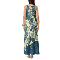 Cyan Polynesia Hammerhead Shark Tattoo With Plumeria Lei Tank Maxi Dress