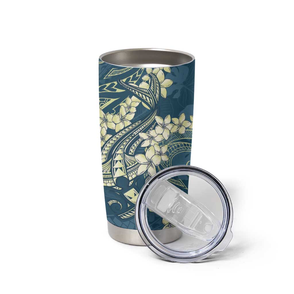 Cyan Polynesia Hammerhead Shark Tattoo With Plumeria Lei Tumbler Cup LT14 - Polynesian Pride