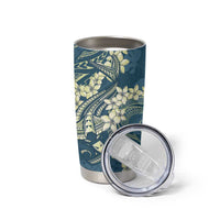 Cyan Polynesia Hammerhead Shark Tattoo With Plumeria Lei Tumbler Cup LT14 - Polynesian Pride