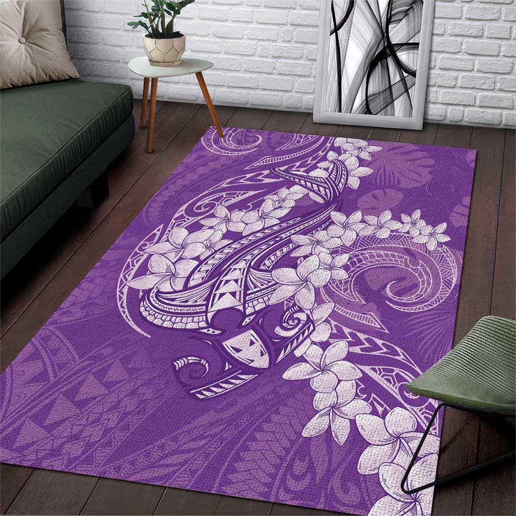 Purple Polynesia Hammerhead Shark Tattoo With Plumeria Lei Area Rug