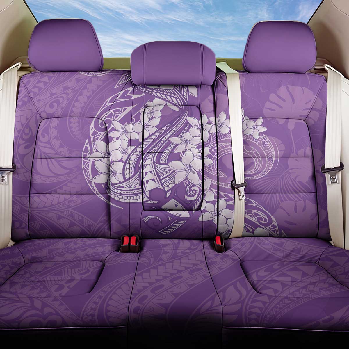 Purple Polynesia Hammerhead Shark Tattoo With Plumeria Lei Back Car Seat Cover
