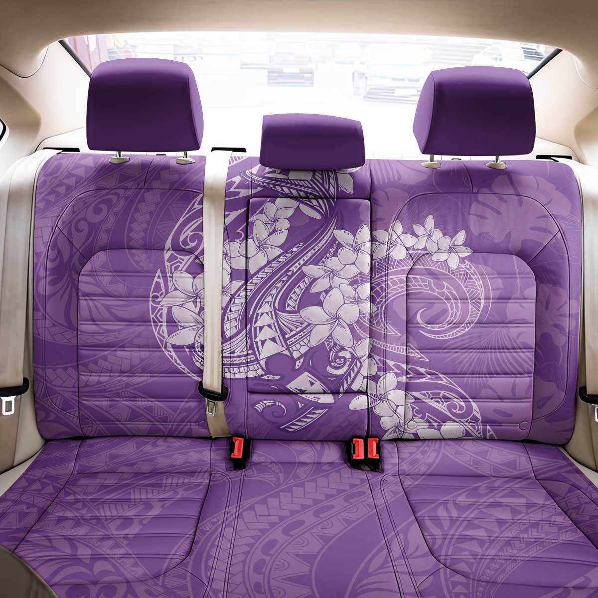 Purple Polynesia Hammerhead Shark Tattoo With Plumeria Lei Back Car Seat Cover