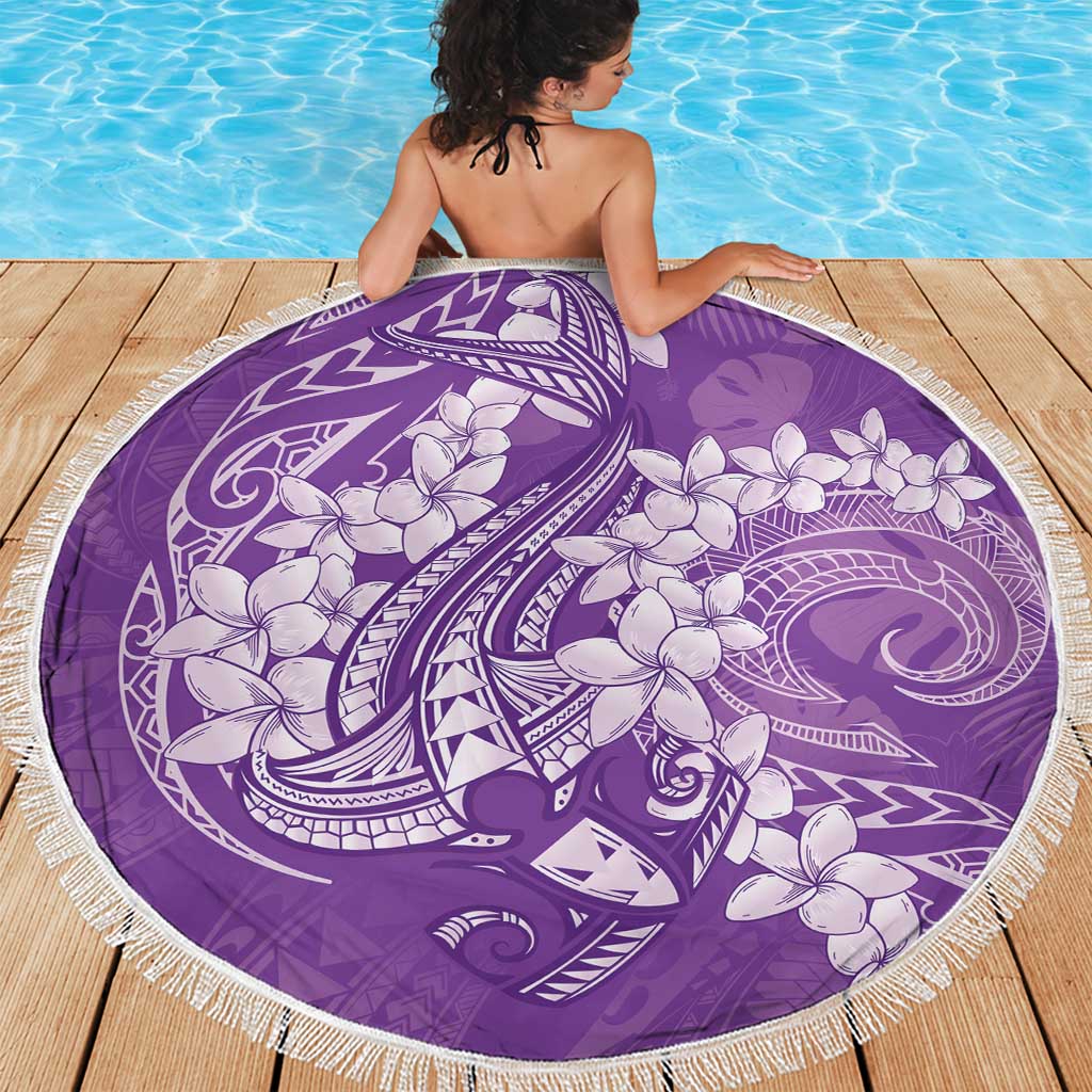 Purple Polynesia Hammerhead Shark Tattoo With Plumeria Lei Beach Blanket