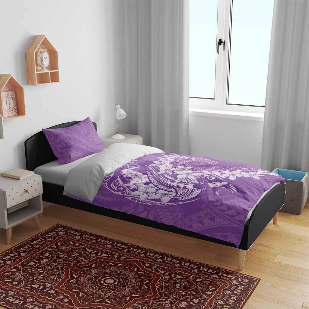 Purple Polynesia Hammerhead Shark Tattoo With Plumeria Lei Bedding Set