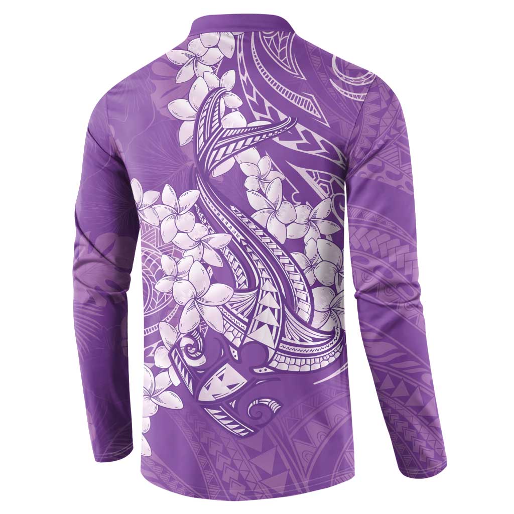 Purple Polynesia Hammerhead Shark Tattoo With Plumeria Lei Button Sweatshirt