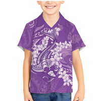 Purple Polynesia Hammerhead Shark Tattoo With Plumeria Lei Family Matching Mermaid Dress and Hawaiian Shirt