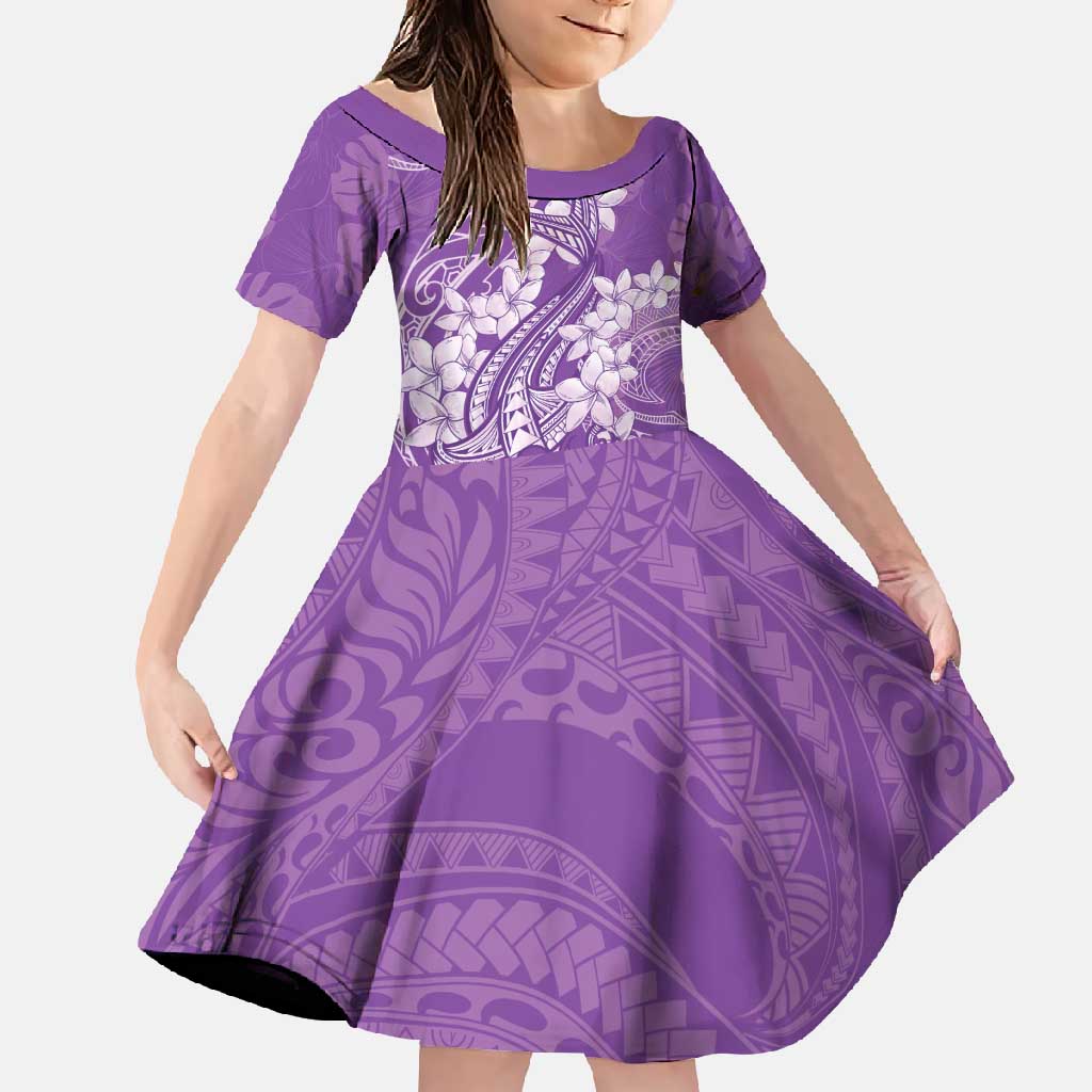 Purple Polynesia Hammerhead Shark Tattoo With Plumeria Lei Family Matching Off Shoulder Maxi Dress and Hawaiian Shirt