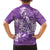 Purple Polynesia Hammerhead Shark Tattoo With Plumeria Lei Family Matching Off Shoulder Short Dress and Hawaiian Shirt