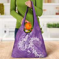 Purple Polynesia Hammerhead Shark Tattoo With Plumeria Lei Grocery Bag