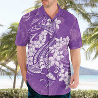 Purple Polynesia Hammerhead Shark Tattoo With Plumeria Lei Hawaiian Shirt