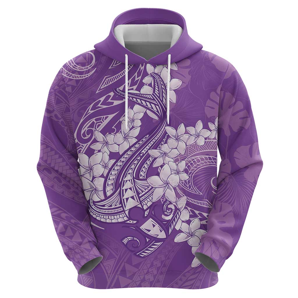 Purple Polynesia Hammerhead Shark Tattoo With Plumeria Lei Hoodie